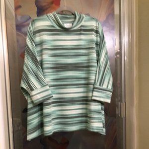 Denim and Co mock neck striped top size M green and white